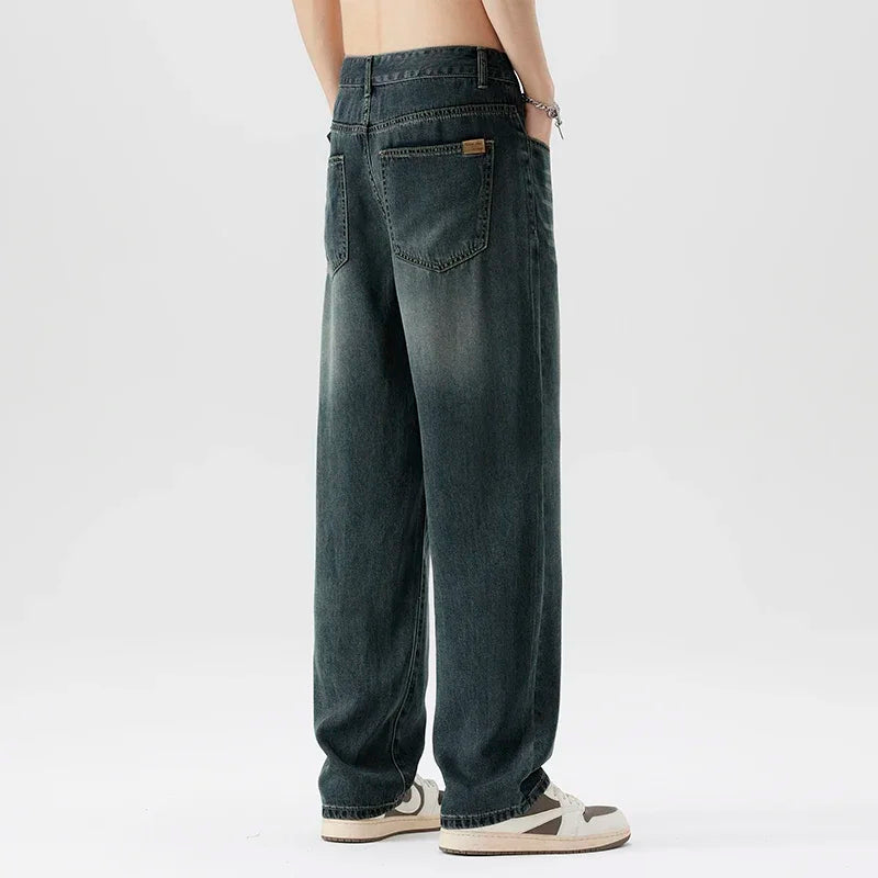 Spring Summer Thin Men's Loose Jeans Lyocell Draped Soft Fashion Loose Pants Streetswear Vintage Straight Y2K Denim Trousers