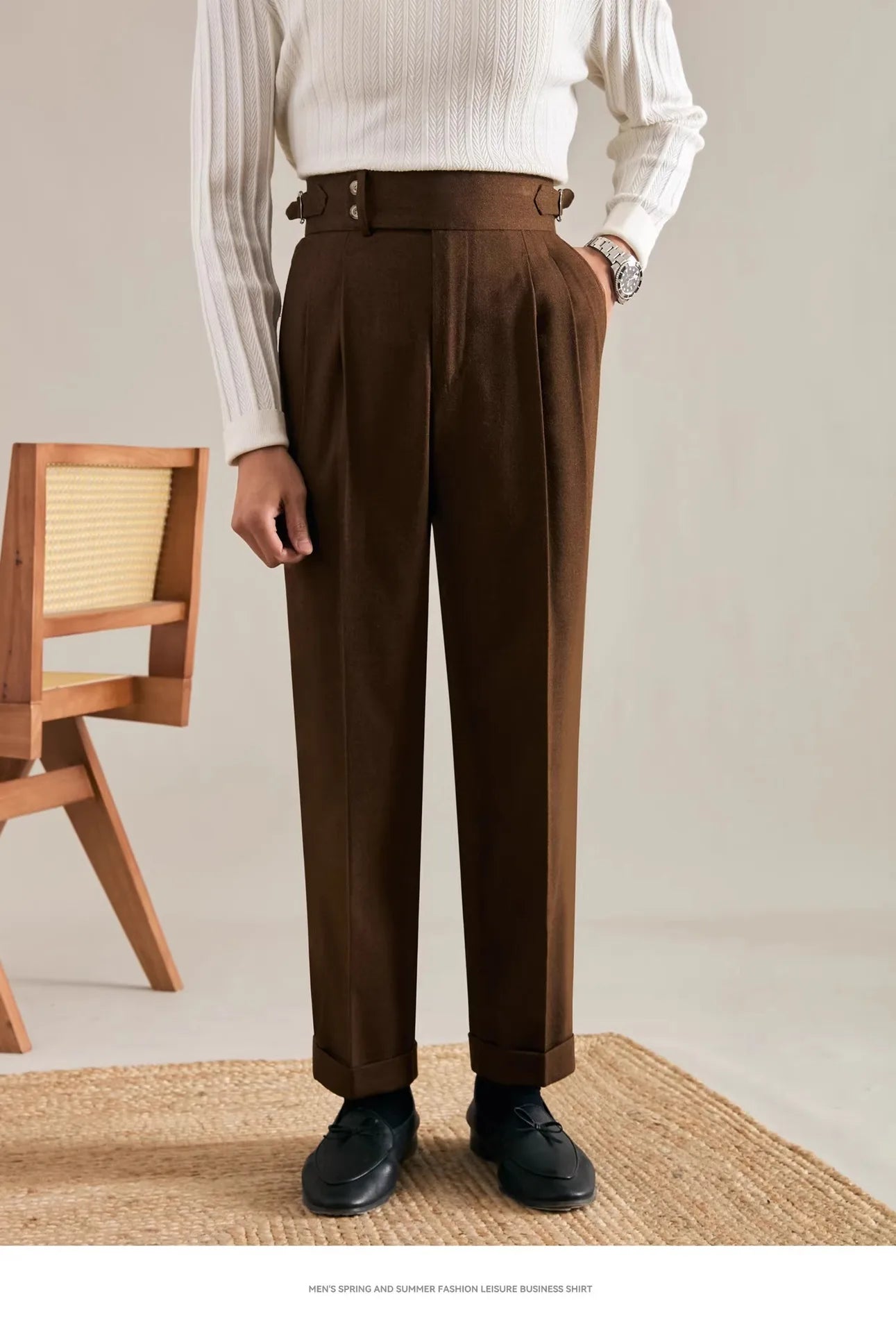 Italian Naples Trousers High Waisted Straight Men's Business Casual Pants High-end Elegant Retro Suit Pants Banquet Wedding