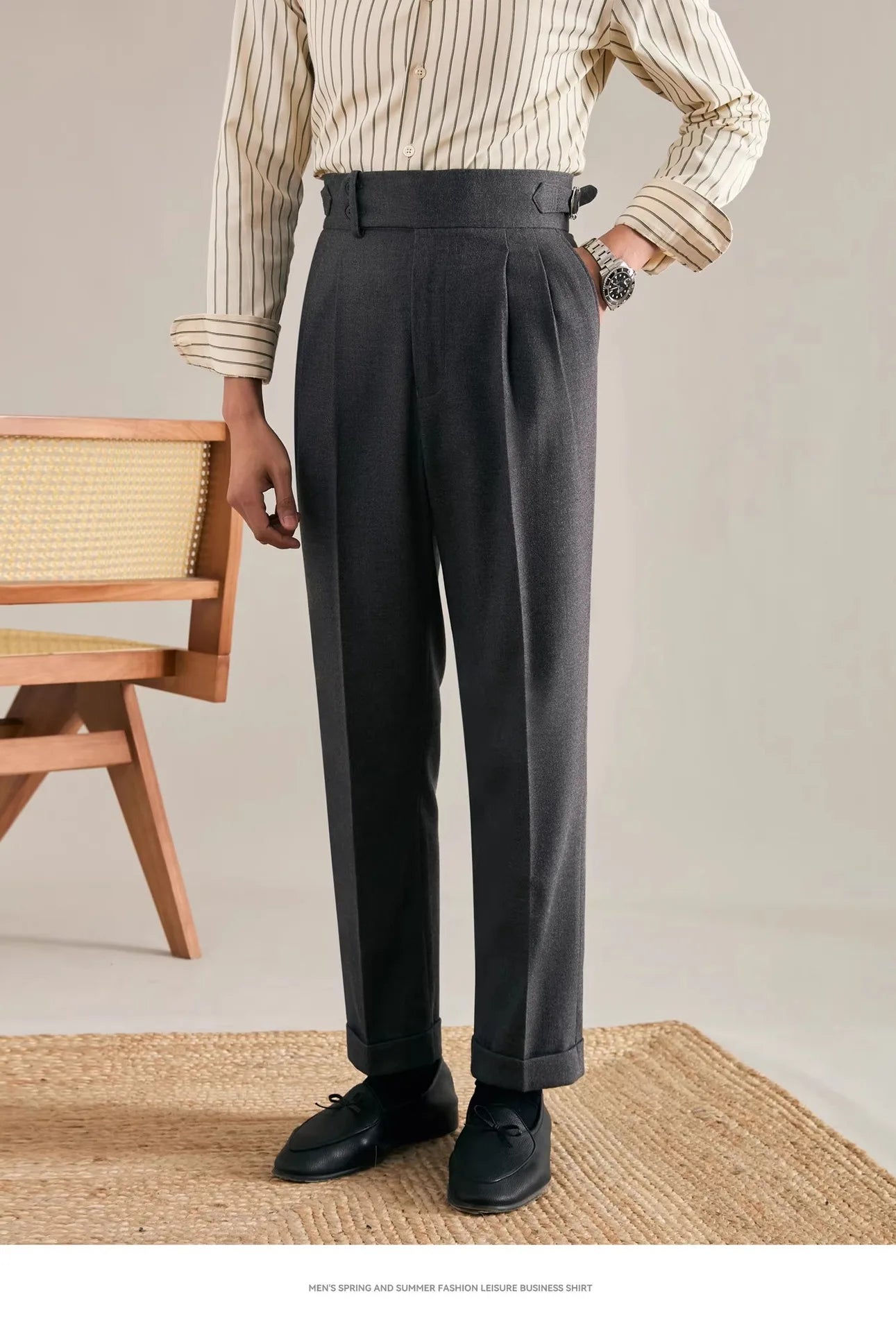 Italian Naples Trousers High Waisted Straight Men's Business Casual Pants High-end Elegant Retro Suit Pants Banquet Wedding