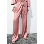 KWTX 2025 Spring Women’s Two Piece Set Solid Pleated V Neck Blazer & Wide Leg Pants Elegant Luxury High Quality Office Set