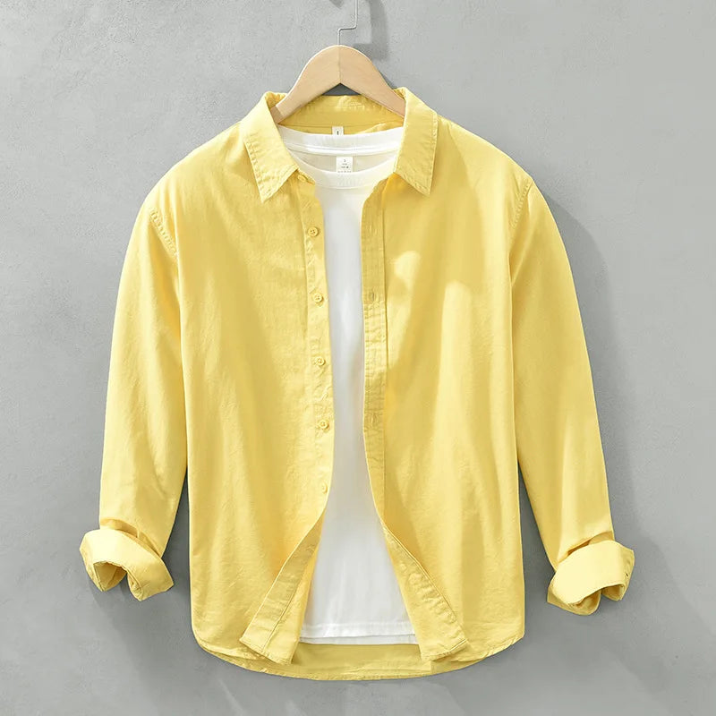 2025 Spring New Casual 100% Cotton Long Sleeve Shirt for Men Multi-color Simple Solid Color Classic Daily Shirts CM6651