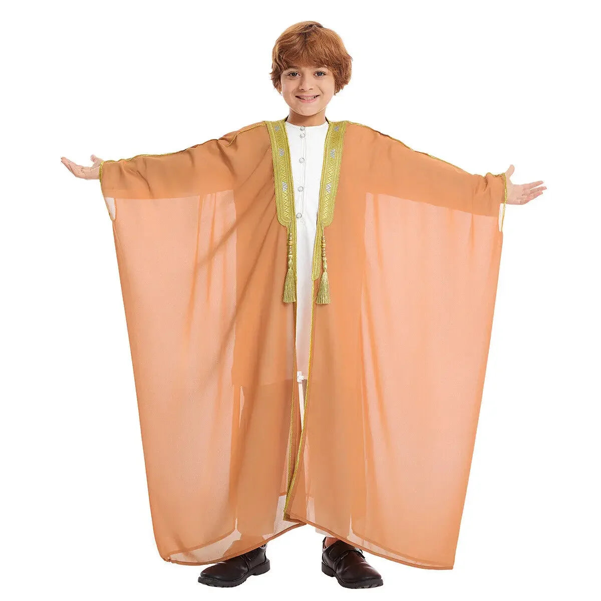 Middle Eastern Teenage Boys' Long Robe Chiffon Cardigan Sweater Boys' Long Robe Jubba Thobe Children's Kaftan Dress