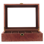 10 Slot Wooden Watch Display Box with Glass Top Lid, Exquisite Jewelry Storage Case