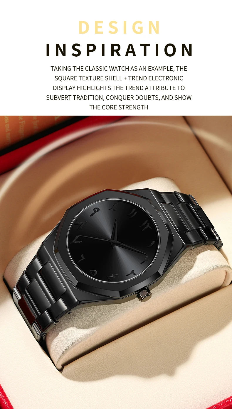 Modern Minimalist Personality Creative All-black Men's Watch Arabic Digital Sports Leisure Quartz Watch Unique Design Watch 2025