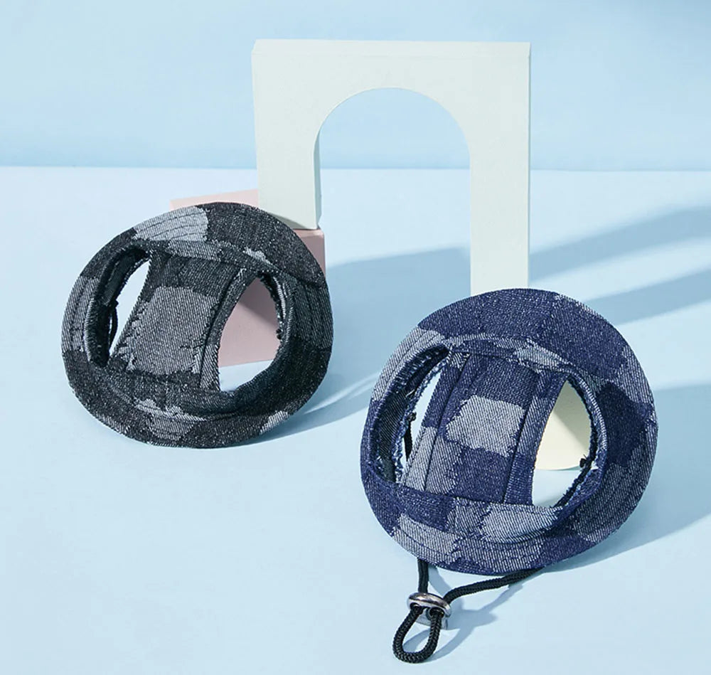 Round Brim Pet Cap Visor Hat Pet Dog Denim Sun Cap with Ear Holes for Small Medium Large Dogs Puppy Outdoor Outfits Cat Dog Caps
