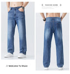 Summer Thin Straight Jeans Men's Clothing Soft Breathable Trousers Male Brand Comfortable Business Loose Denim Pants Retro Y2K