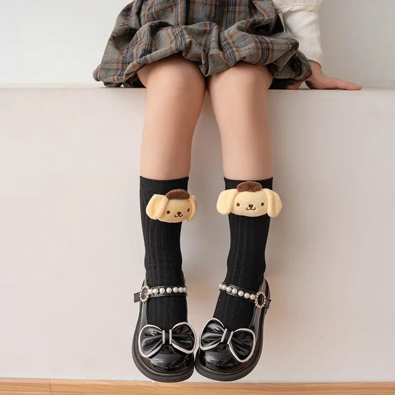 Kuromi Melody Cinnamoroll Kitty Cat Sanrio Socks for Children's Girls Cartoon Kawaii Korean Style Mid-Tube Trendy Student Socks
