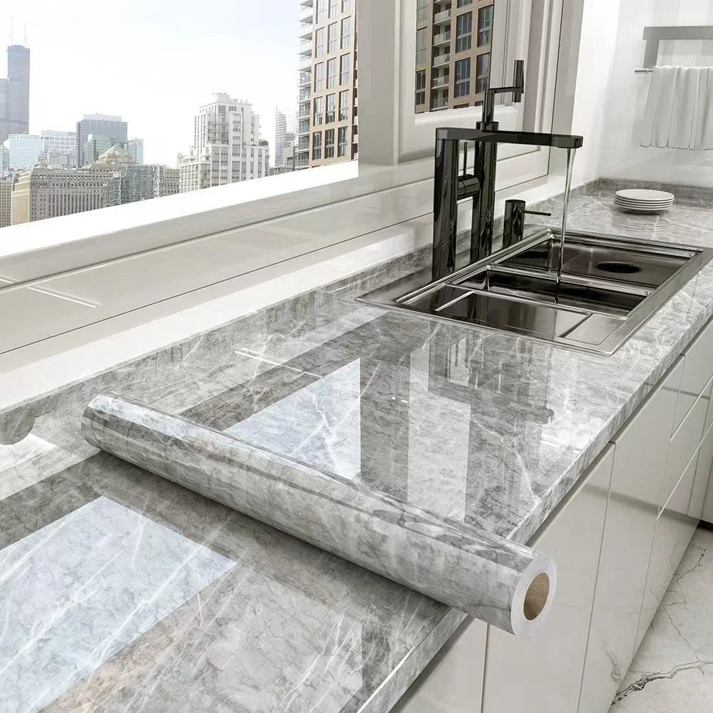40cm Marble Self-adhesive Wallpaper Bathroom Kitchen Cabinet Countertop Contact paper PVC Waterproof Wall Stickers
