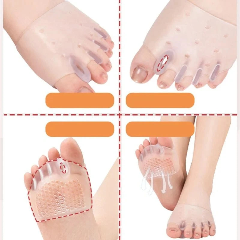 2 Comfortable Silicone Front Foot Pads for Foot Health and Bunion Relief, Perfect for Night and Home Use