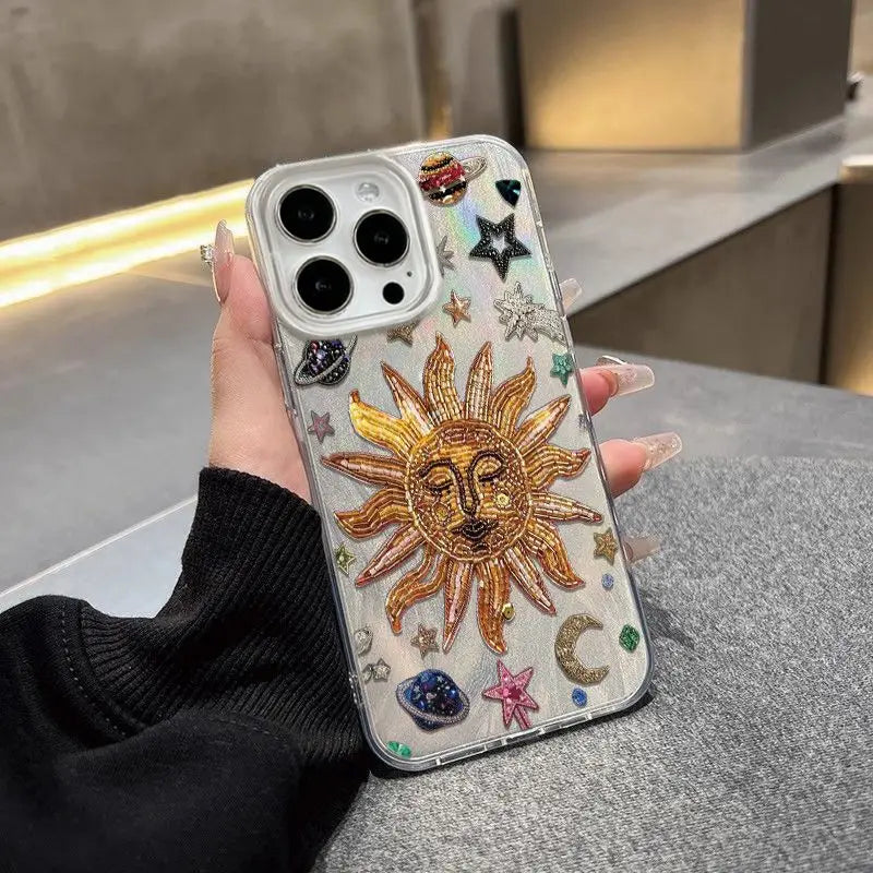 Sun Flower INS Phone Case For iPhone 16 15 14 13 12 11 Pro Max 16E XS XR 7 8 Plus SE2 Starry Sky Pattern Cover Shockproof Cover