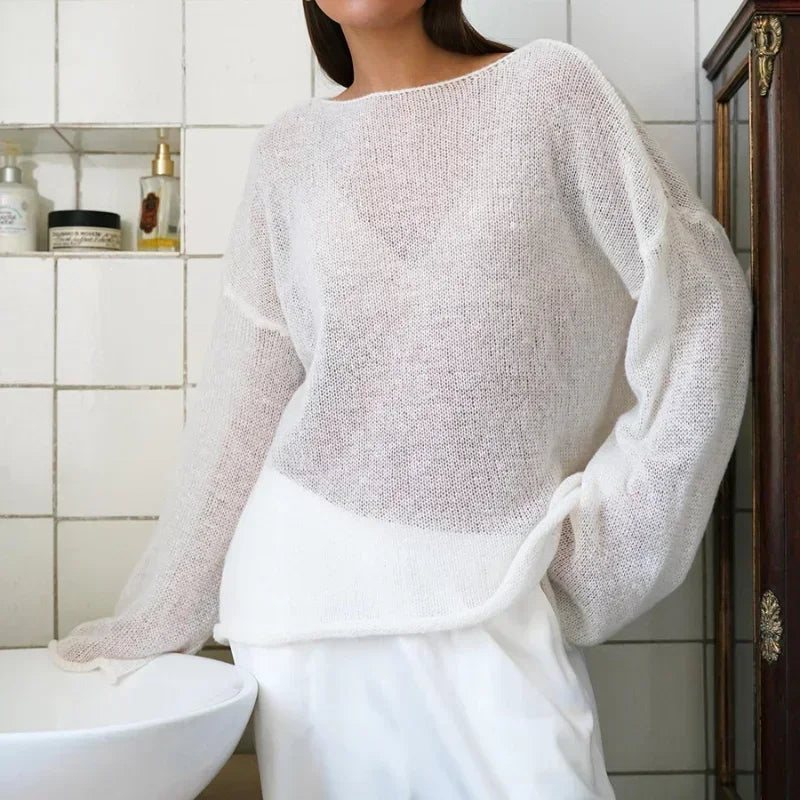 Y2k Women 2024 Summer Autumn Women Pullovers Chic Pink Casual Fashion Loose Elegant Sweater White Jumper Sueter Mujer