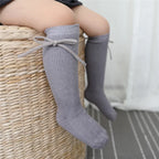 Autumn Kids Knee High Socks Baby Girls Boys Bowknot Flat Long Sock Soft Cotton Solid Children Princess Socken For 0-7 Years