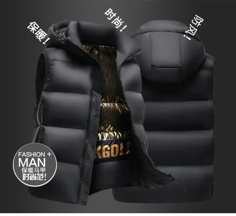 Thicken Autumn Winter Men Coats Detachable Hood Mens Puffer Jacket Sleeveless White duck down Vest Jackets Warm Hooded Jacket