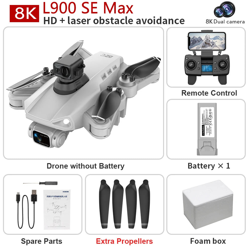 2025 L200 Pro Max GPS Drone 5KM 8K Professional HD Dual Camera 2-Axis Gimbal Obstacle Avoidance Brushless Foldable RC Quadcopter