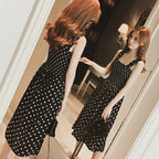 Women Summer Sleeveless Dot Dress Sexy Backless A-Line Spaghetti Strap Beach Style Dresses Camisole Off-Shoulder Folds Vestidos