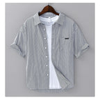 2025 Spring Summer New Casual Striped Cotton Short Sleeve Shirts for Men Clothing Soft Turn-down Collar Shirts DCC03