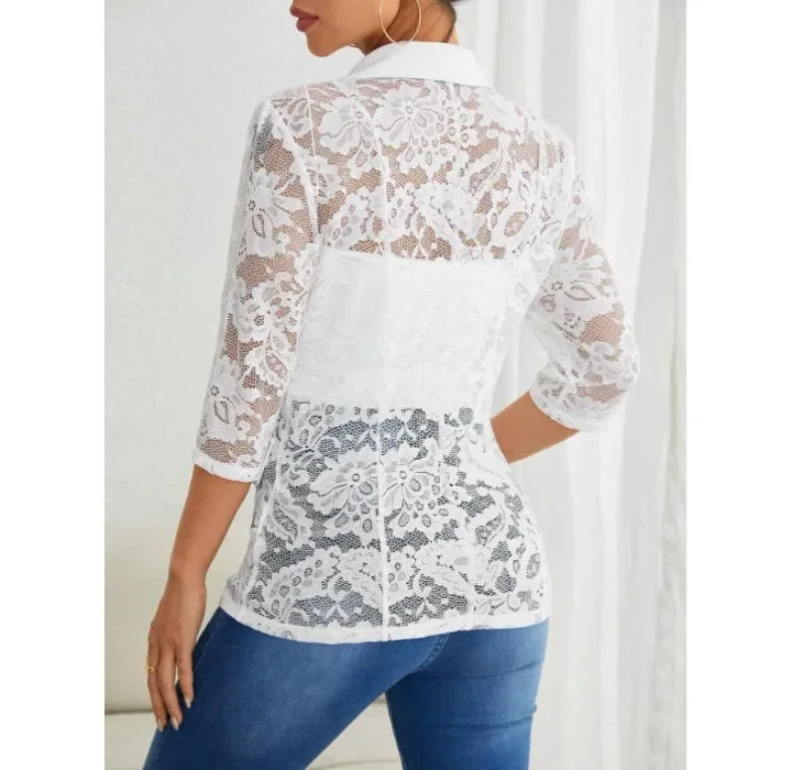 Women's Blazer Autumn 2024 New Lace Patch Single Breasted Flap Detail Y2k Coat Work Office Female Fashion Elegant Daily Jacket