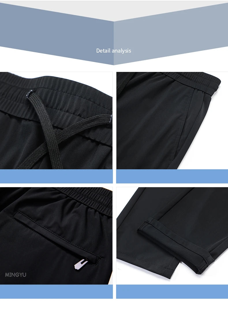 Summer High Stretch Smooth Ice Silk Casual Pants Man Thin Soft Elastic Waist Korean Grey Sweatpants Sports Jogging Trousers Male