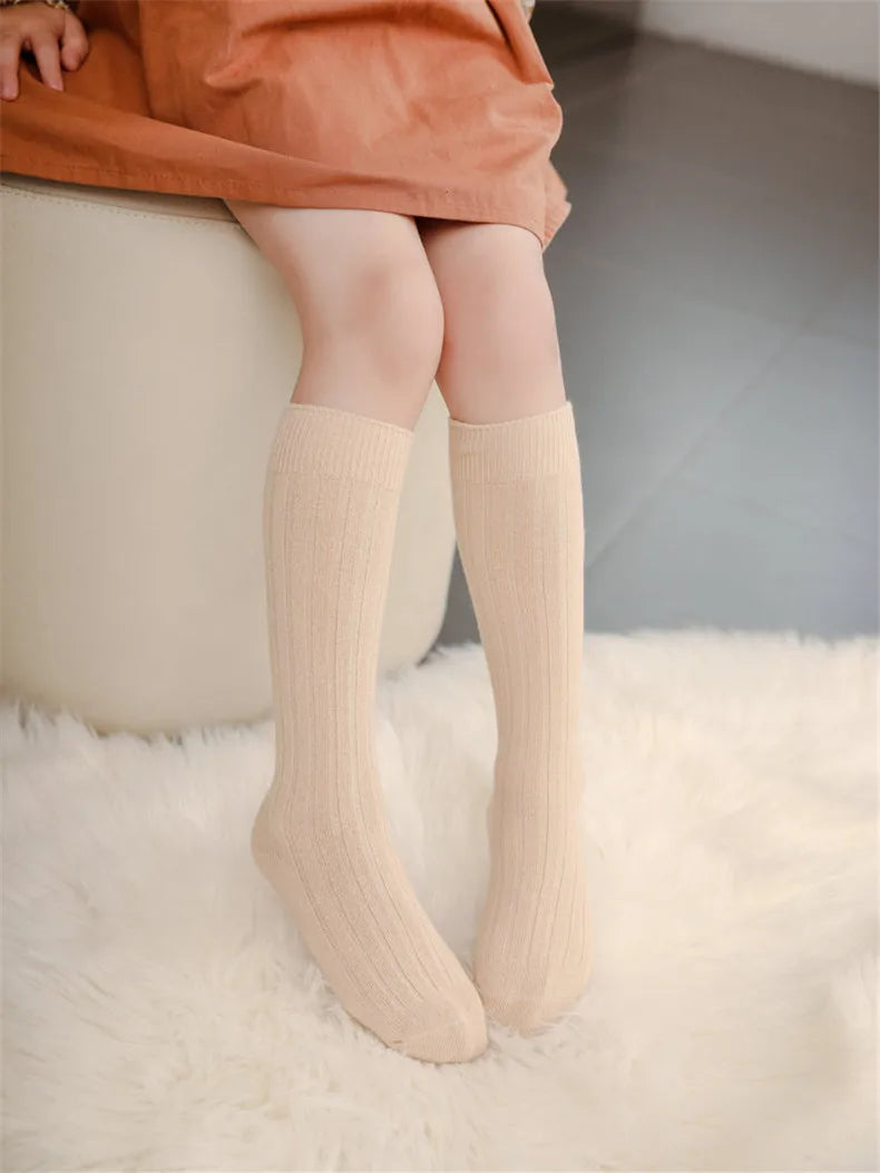 3Pairs/Lot Baby Knee High Socks Kids Girls Boys Soft Cotton Long Sock Cute Spanish Stripe Solid Children Socken For 0-8Years