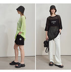 Amii Minimalist Women's Knitted Pullovers 2025 Summer Crew Neck Short-sleeved Casual Mid Long Loose Letter Jacquard Top 12542048