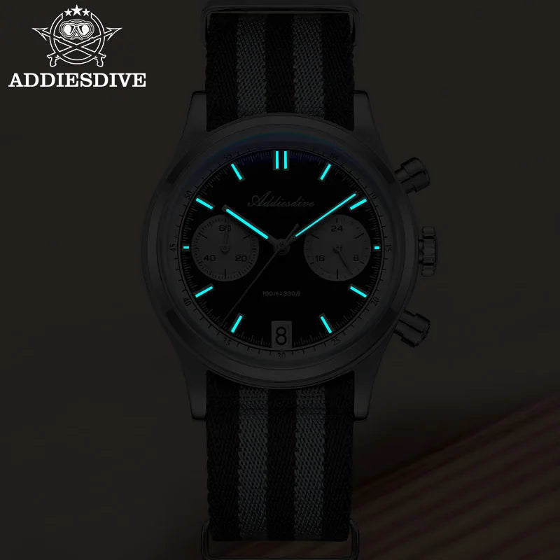 ADDIESDIVE AD2095 Watch of Men 60min Chronograph Quartz Wristwatch Bubble Mirror Glass Luminous Waterproof Men's Watches 38mm