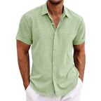 Men Cotton Linen Hot Sale Men's Short-Sleeved Shirts Summer Solid Color Turn-down Collar Casual Beach Style Plus Size Tops