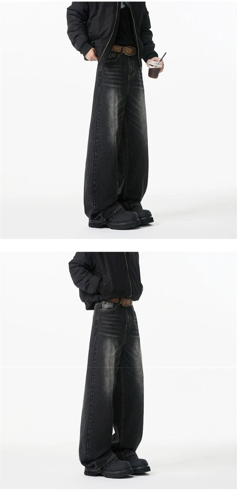 2025 New Retro Washed Straight-Leg Jeans For Men High Street Fashion Baggy Denim Pantalones Hombre Hip Hop Distressed Y2K Jean