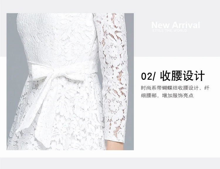 Lace White Prom Dress Women 2023 Summer Autumn Long Sleeve Sexy Slash Neck A Line Midi Party Vestidos Flower Embroidery