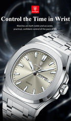 POEDAGAR Trendy Casual Wristwatch For Men Week Date Stainless Steel Man Watch Luminous Waterproof Luxury Quartz Men Watches+Box