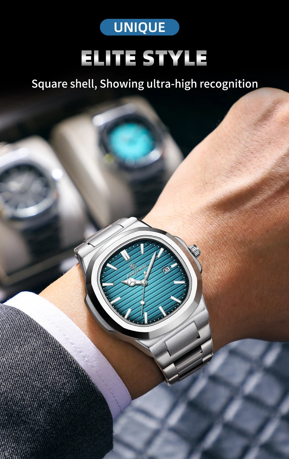 PENGAGAR Trend Men's Watches Classic Fashion Original Quartz Watch for Man Square Dial Waterproof Luminous Date Wristwatch Reloj