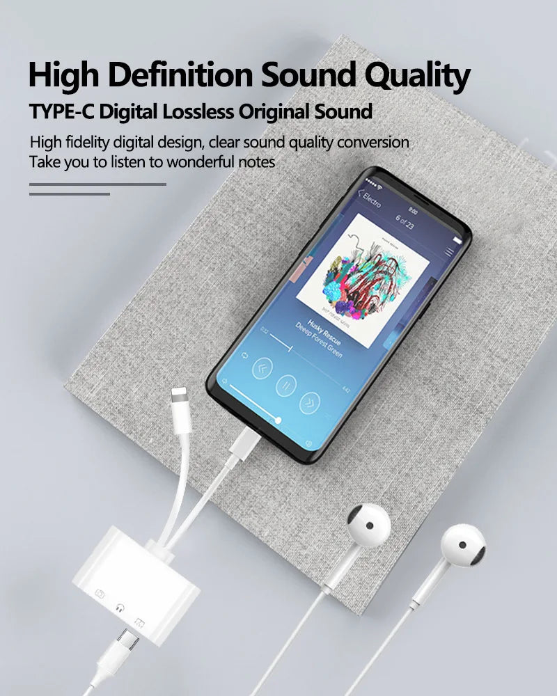 Byscoon Lightning/Type C to USB 3.0 /3.5mm/Type C OTG Adapter 3.5mm Audio Jack Splitter for iPhone14/13/12/iPad with Charging