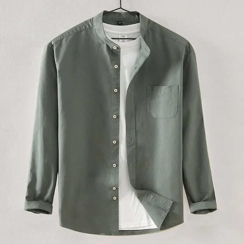 2025 Cotton Stand-up Neck Oxford Spinning Anti-wrinkle Casual  Spring  Autumn New Men's Shirt Jackets  Long Sleeve Shirt Men's
