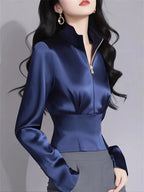 Luxury Satin Shirt Women's Spring Summer New Coat Unique Beautiful Waist Jacket French High-Grade Outerwear Female Overcoat Tops