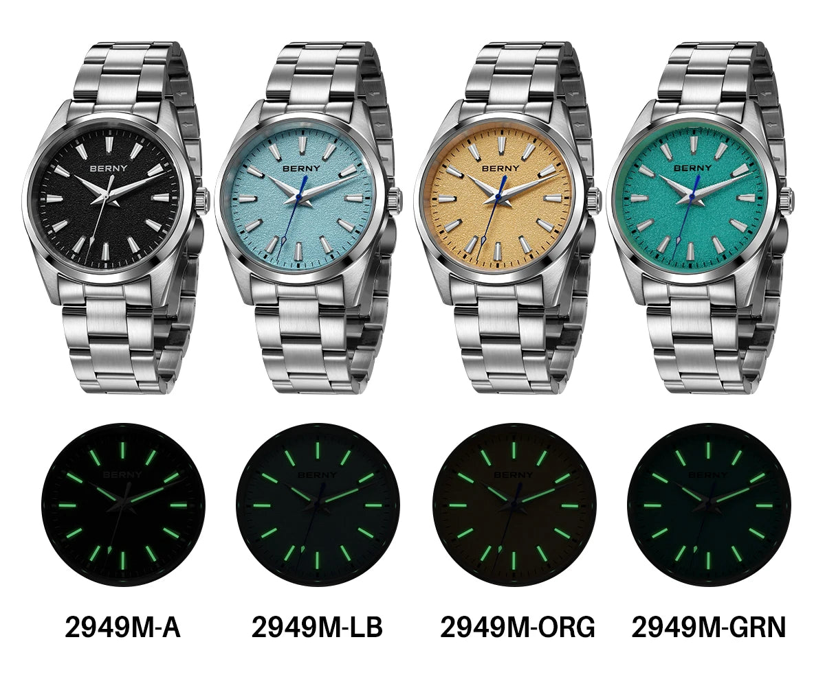 BERNY Watches for Men Luminous AR Sapphire Classic Dress Business Quartz Men's Watch 10ATM Elegant Fashion Casual Wristwatch