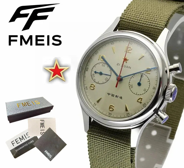 FMEIS Original Seagull Men's Watches 1963 Pilot Automatic Watch 42mm Waterproof Retro Quartz Chronograph Vintage Dress Watch