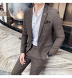 Men Luxury Slim Fit Check Suits Men Boutique Business Casual Formal Suits Sets Blazers+Pants Wedding Social Tuxedo Dress Homme