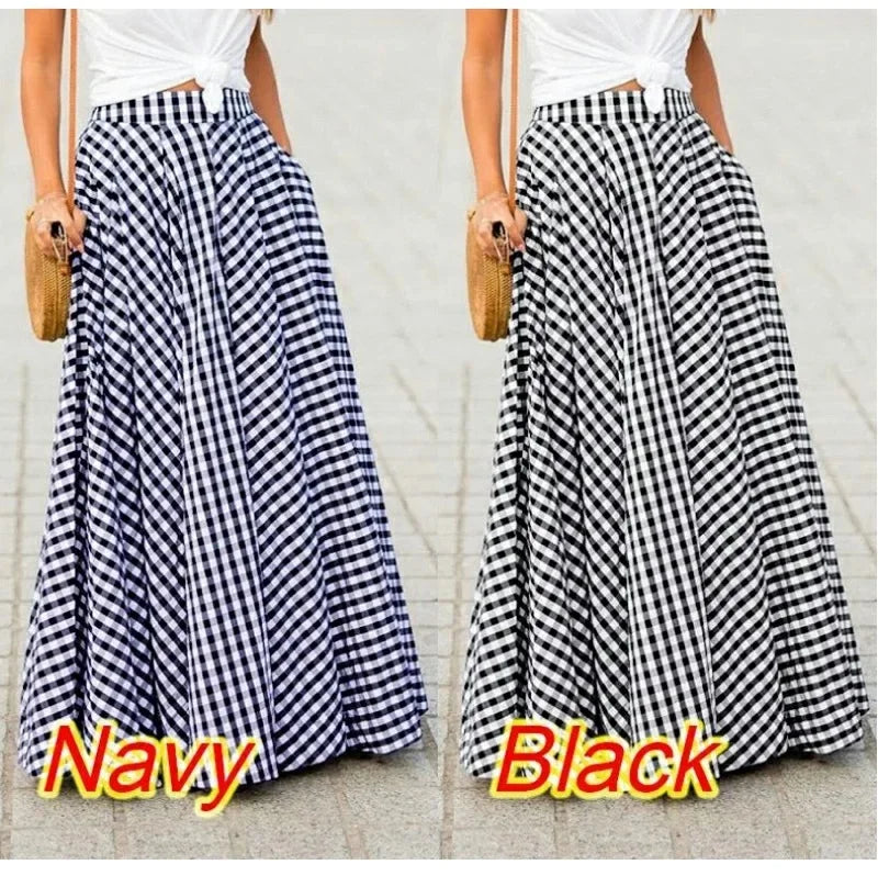 Elegant High-Waisted Long Dress For Women Summer New Arrival Commuting Plaid Big Skirt Wide Leg Design Female Fashion