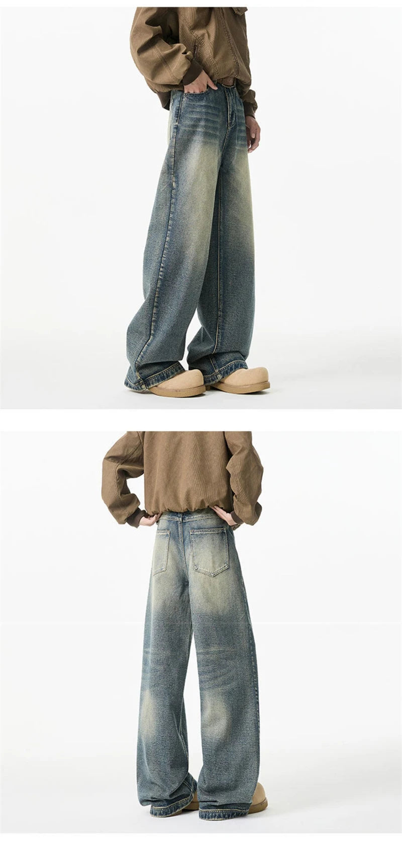 2025 New Retro Washed Straight-Leg Jeans For Men High Street Fashion Baggy Denim Pantalones Hombre Hip Hop Distressed Y2K Jean
