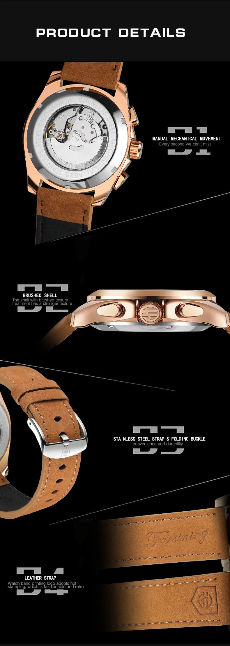 FORSINING Men Watches Automatic Mechanical Watch Luxury Gold Clock Genuine Leather Waterproof Watch Men Military Wristwatch Man