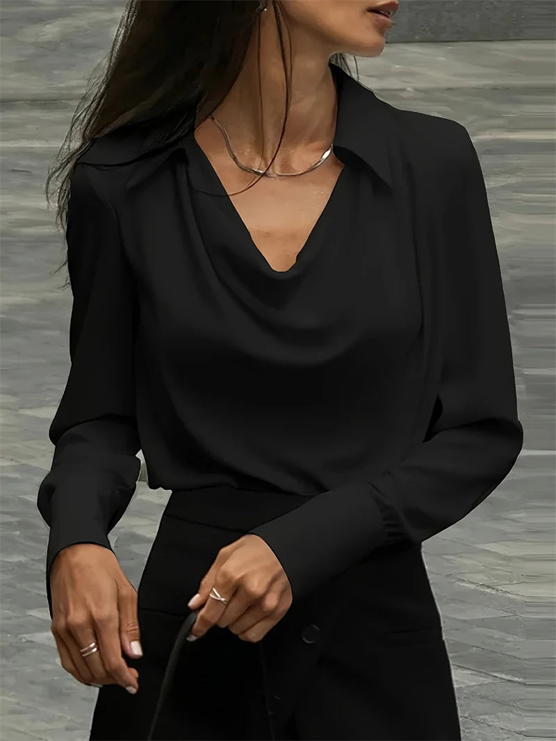Fashion Elegant Solid Color Lapel Neck Shirt Female 2025 Spring Summer Simple Style Tops Women's Comfortable Casual Loose Blouse