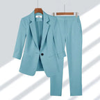 Elegant Women's Two Pieces Set Outfits Casual Long Sleeved Blazer and Pants Suit for Female Streetwear Spring and Autumn 2025
