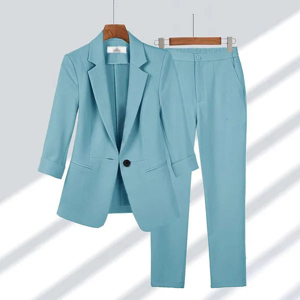Elegant Women's Two Pieces Set Outfits Casual Long Sleeved Blazer and Pants Suit for Female Streetwear Spring and Autumn 2025