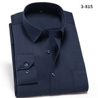 2023 Non-Iron Solid  Soft Easycare Stretch Shirts Men Spandex Long Sleeve Dress Shirt Men Office Shirts Men Clothing