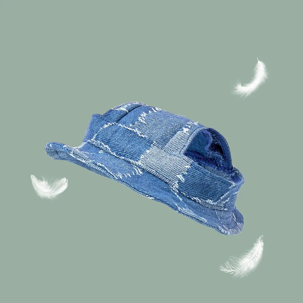 Round Brim Pet Cap Visor Hat Pet Dog Denim Sun Cap with Ear Holes for Small Medium Large Dogs Puppy Outdoor Outfits Cat Dog Caps
