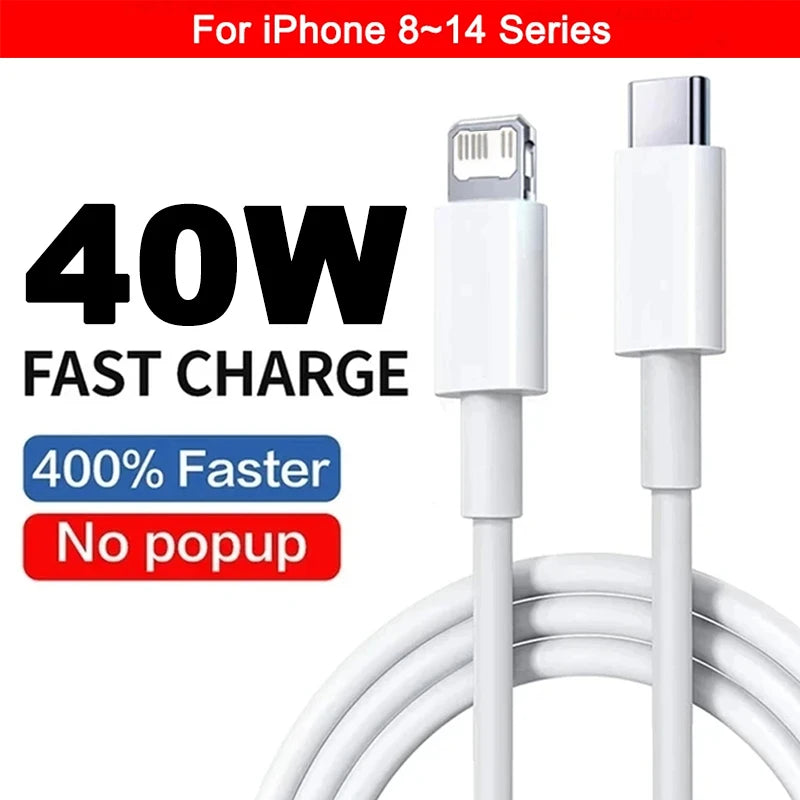Original PD 40W Fast Charger For iPhone 15 11 12 13 14 16 Pro Max Charging Cable For iPhone USB Type C Charger Phone Accessories