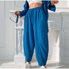 Casual Solid Women Set Tracksuit Women Long Sleeve Single-breasted Shirt and Harem Pants Two Piece Sets Female Fashion Outfits