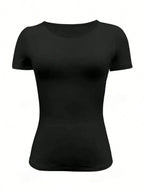 Summer Women's Tops Causal Basic T-Shirts Scoop Neck Short Sleeved Crop Tops Cute Slim Fit Tees Pullovers Clothing Y2K 2025 New