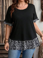 Plus Size Women's Shirts 2025 Female Fashion New Summer Classical Casual Loose Blouses Short Sleeve O Neck Elegant Printing Tops