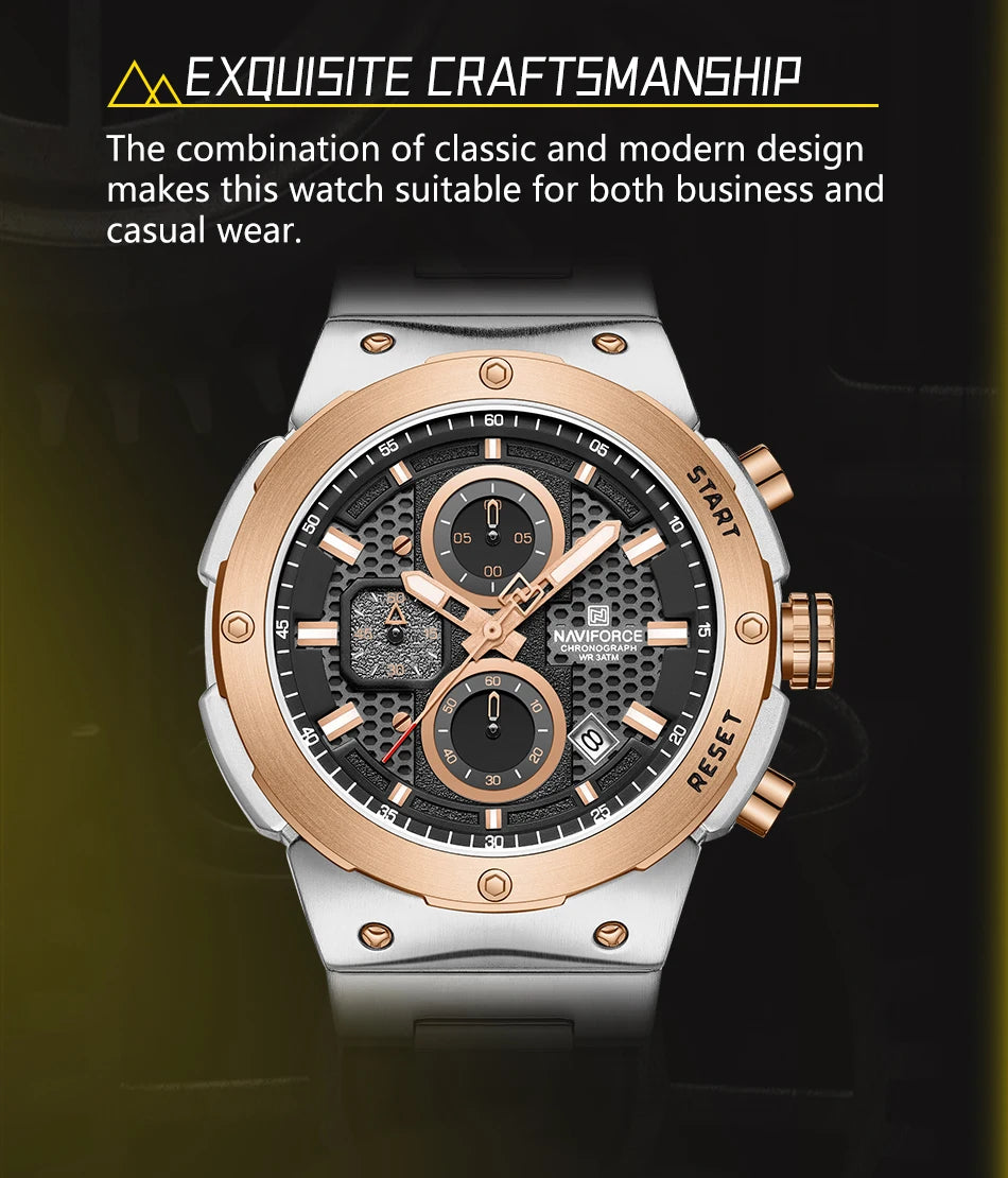 NAVIFORCE Man Quartz Top Brand Watch Luxury Luminous Chronograph Wristwatch Stainless Steel Waterproof Men Date Calendar Clock