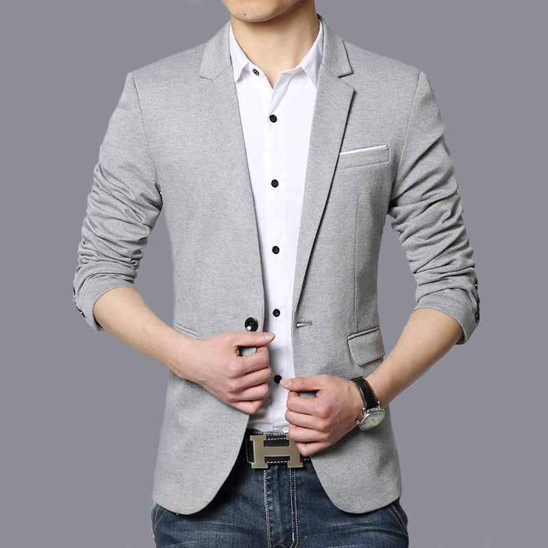 BROWON Autumn Brand Men Blazers Slim Fit Casual Suit Jacket Sold Color One Button Korean Style Business Wedding Party Blazer